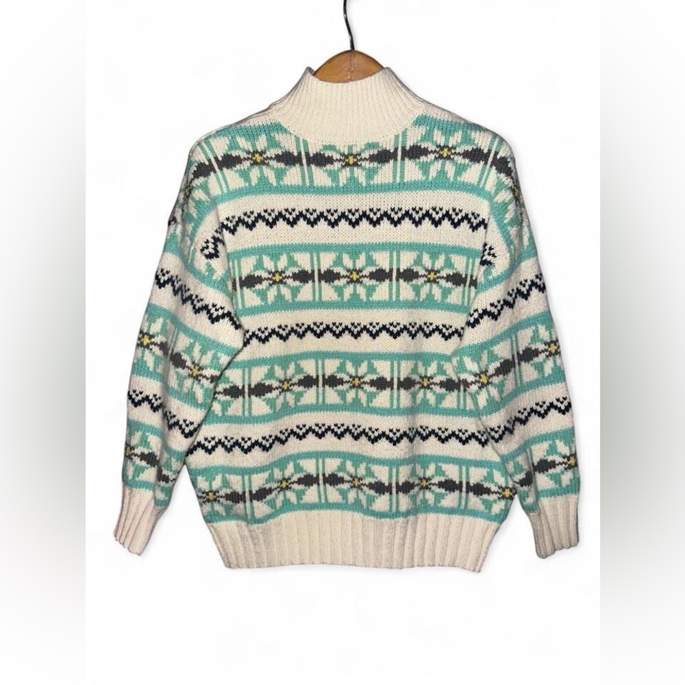 American Eagle Fair Isle Sweater Oversized Mock Neck AE Multi Mint Turquoise XS